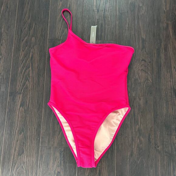 NWT J. Crew Ribbed One Shoulder Bathing Suit Pink Wild Hibiscus Women’s 6 Swim - Picture 4 of 8
